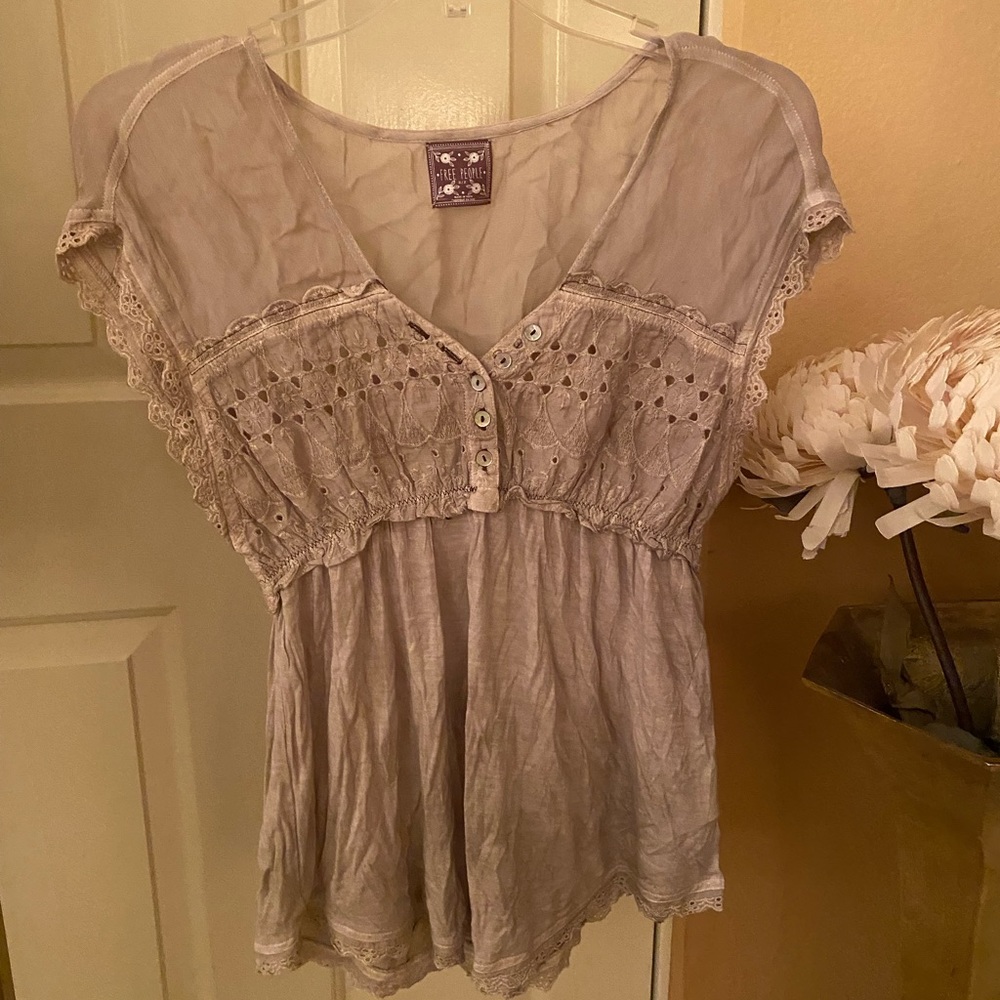 Free People Grey Boho Top-Medium